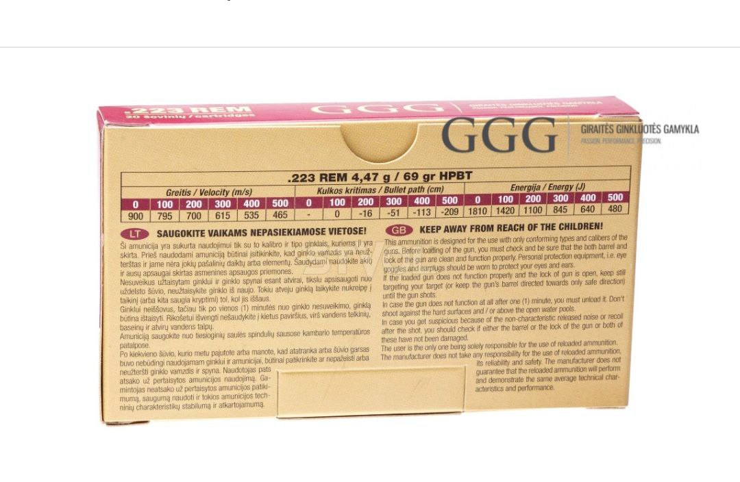Патрон GGG КАЛ. 223 REM HPBT 69GR (4.47 г) /3003895/