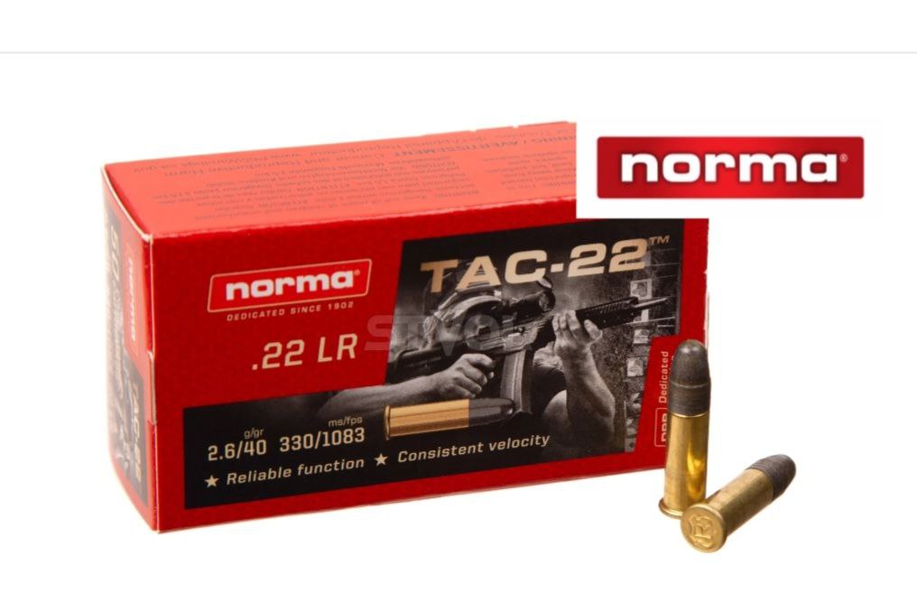 Патрон NORMA кал.22LR TAC-22, LRN, маса 40GR (2,59 г) /3004022/