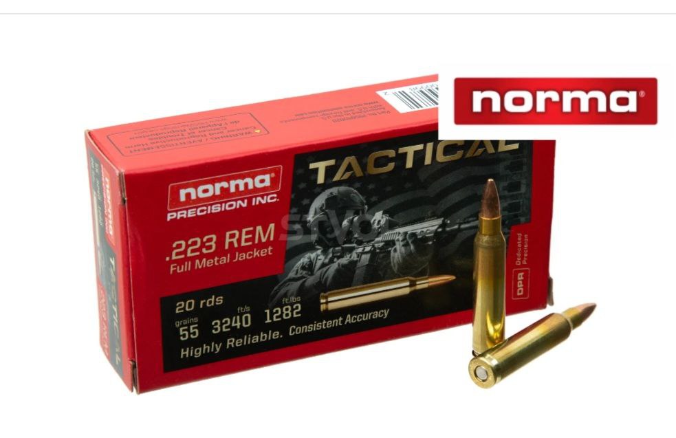 Патрон NORMA TACTICAL кал.223 REM, куля FMJ, маса 55GR (3,56 г) /3004021/