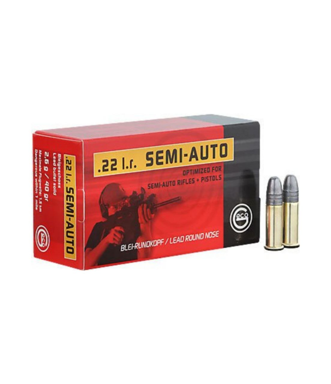 Патрон GECO Semi-Auto кал.22 LR, куля BR, маса 40 GR (2.6 г) /12070308/