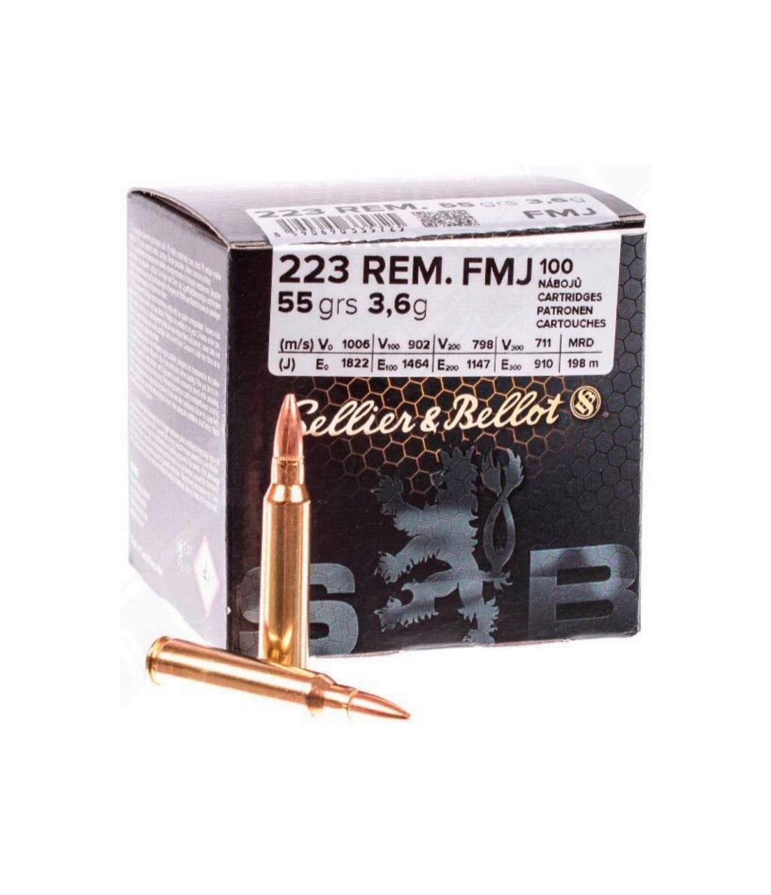 Патрон Sellier & Bellot кал.223 Rem куля FMJ, маса 55 GR (3.6 г) /30100227/