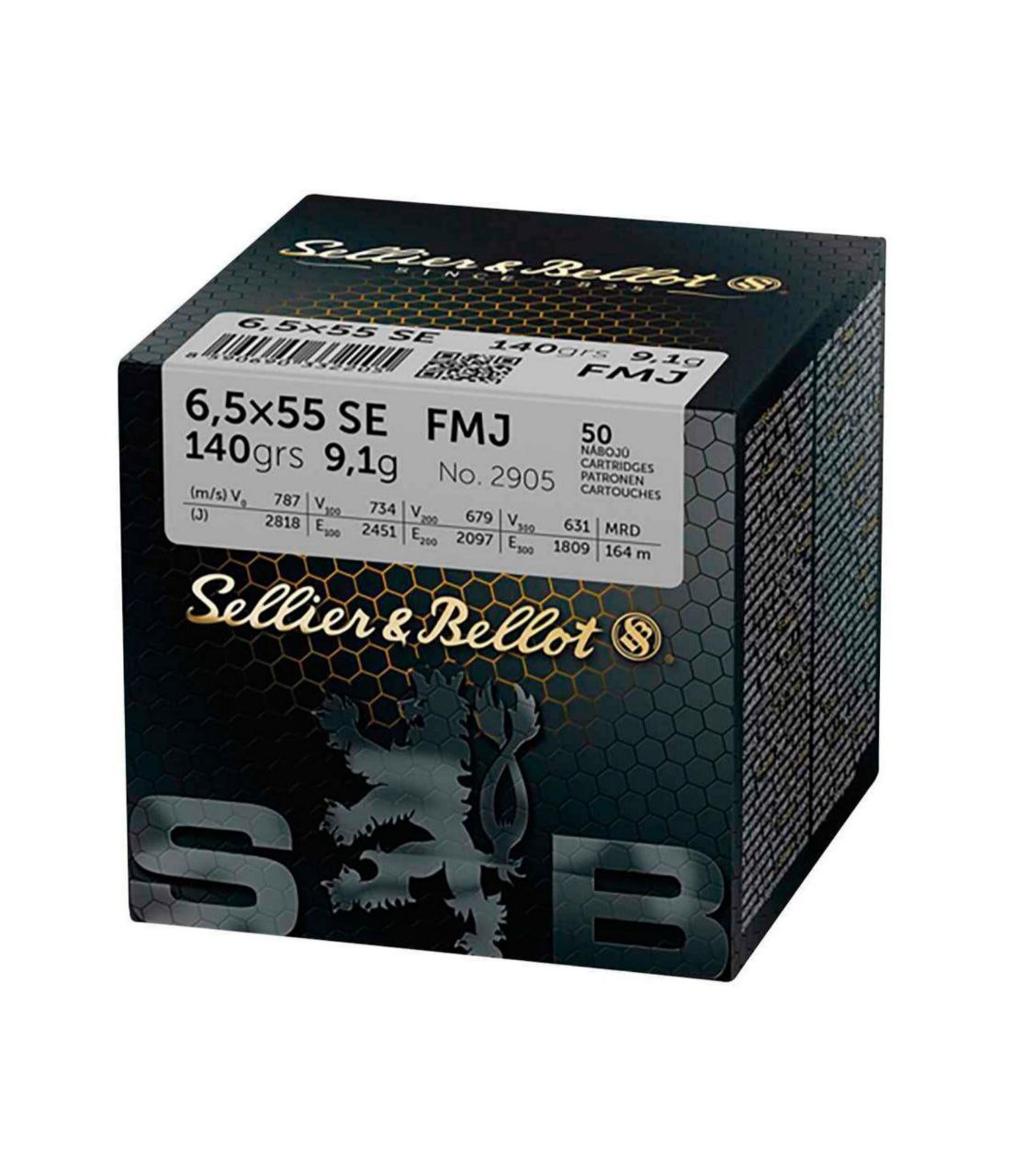 Патрон Sellier & Bellot кал.6.5x55 куля FMJ маса 124 GR ( 9,1 г) /12110102/