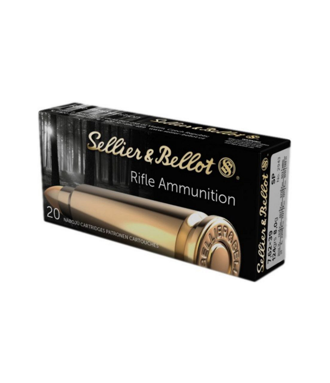 Патрон Sellier & Bellot кал.7,62x39 куля SP маса 124 GR (8,0 г)