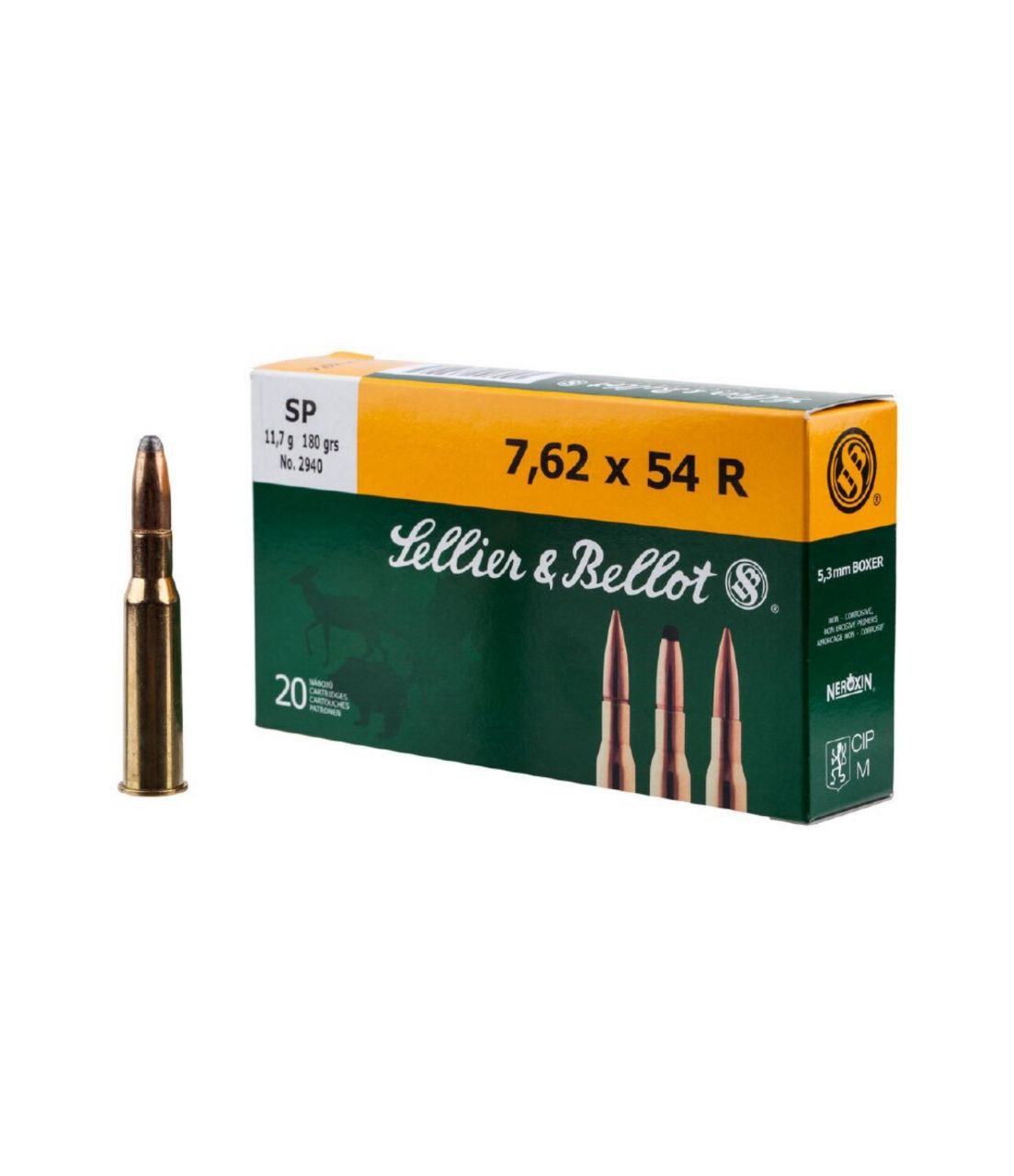 Патрон Sellier & Bellot кал.7,62x54 R куля SP, маса 180 GR (11,7 г)