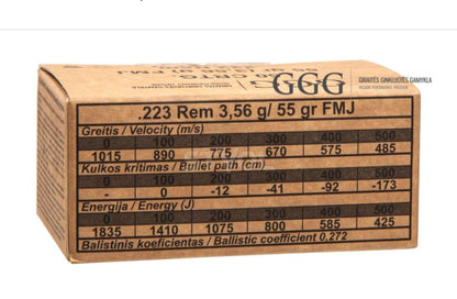 Патрон GGG кал.223 Rem, куля FMJ, 55GR (3,56 г)