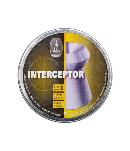 Кулі пневматичні BSA Interceptor. Кал. 4.5 мм. вага - 0.49 г. 450 шт/уп /21920143/